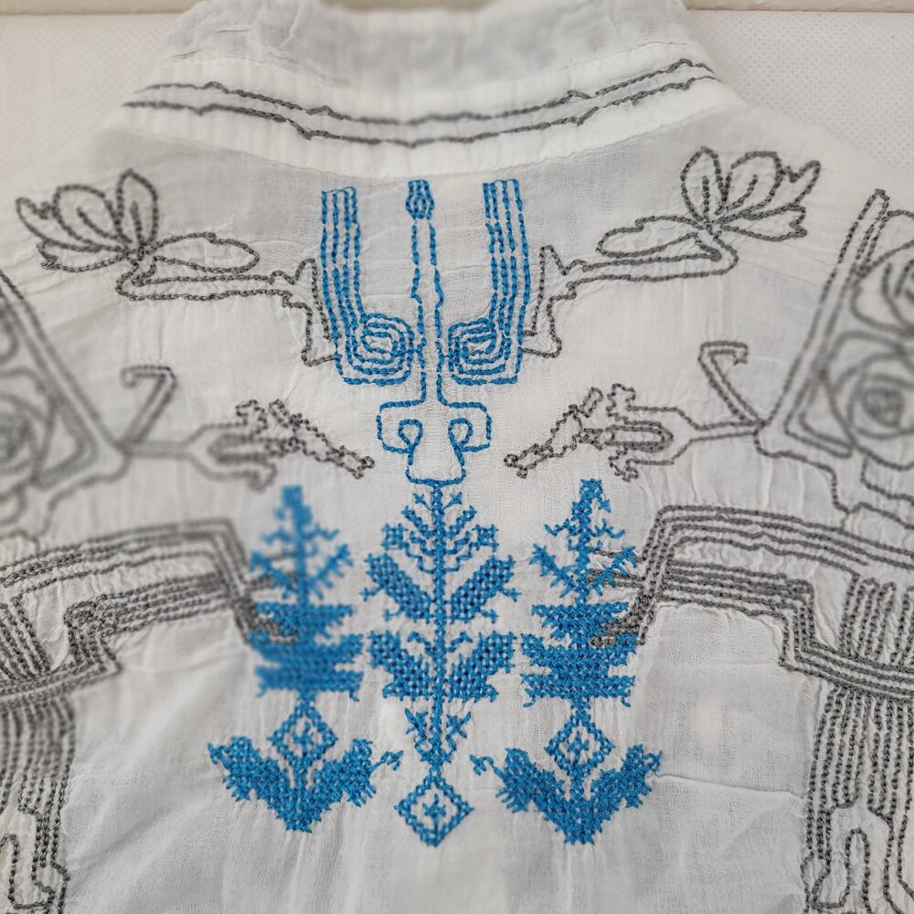 Sundance Tunic Women's M White Blue Lightweight Cotton Embroidered Shirt - Picture 11 of 16